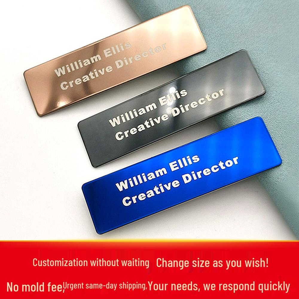 Stainless Steel Employee Name Badge with Magnet Pin
