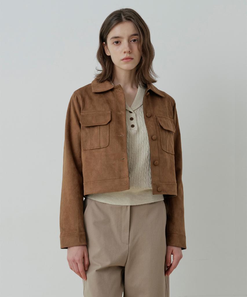 LE STUDIO Classic Suede Pocket Jacket (Br)