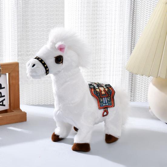 Electric Plush Horse Toy Kids Walking Movable Tail Interactive Horse Plushie Toy Toddlers Boys Girls Educational Simulation Stuffed Animal Toy