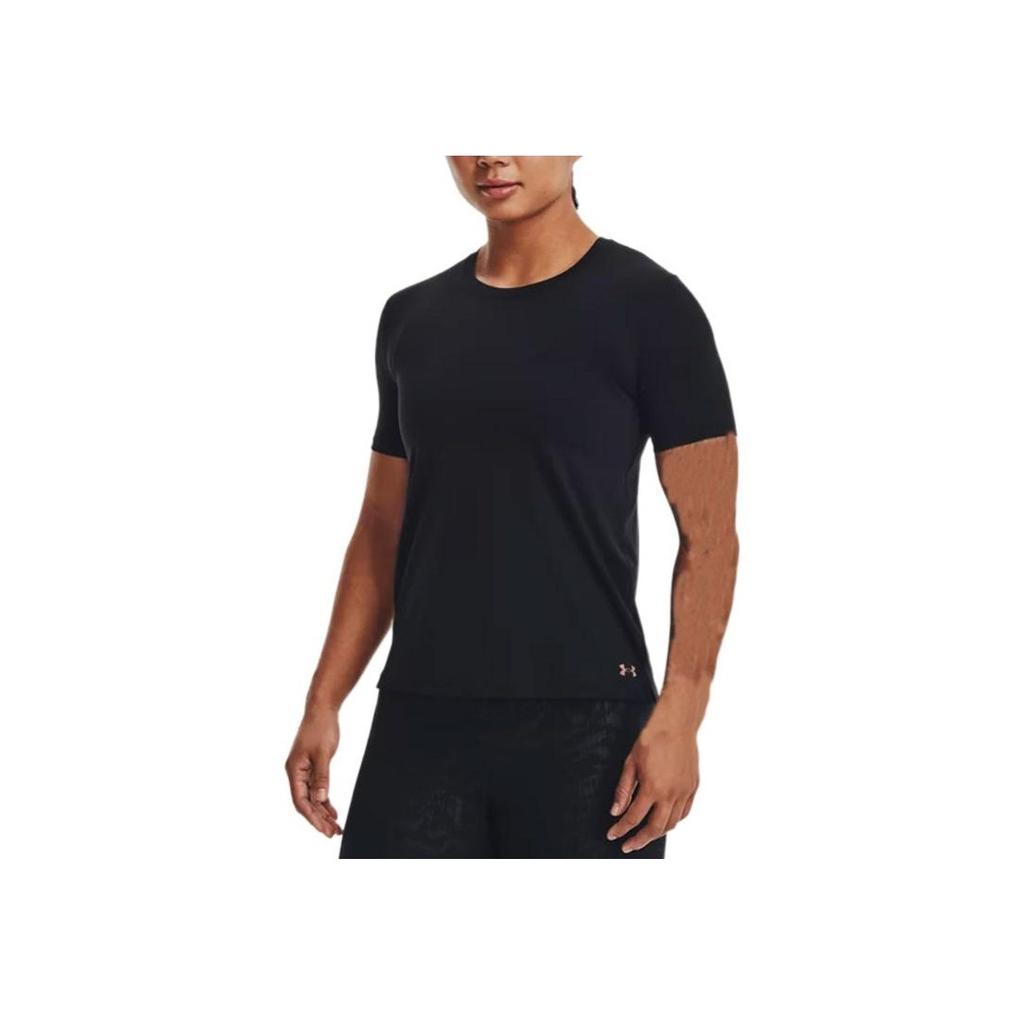 Under Armour Solid Color Round Neck Mesh Back Short Sleeve T-Shirt Women Tops Black 1379043-001