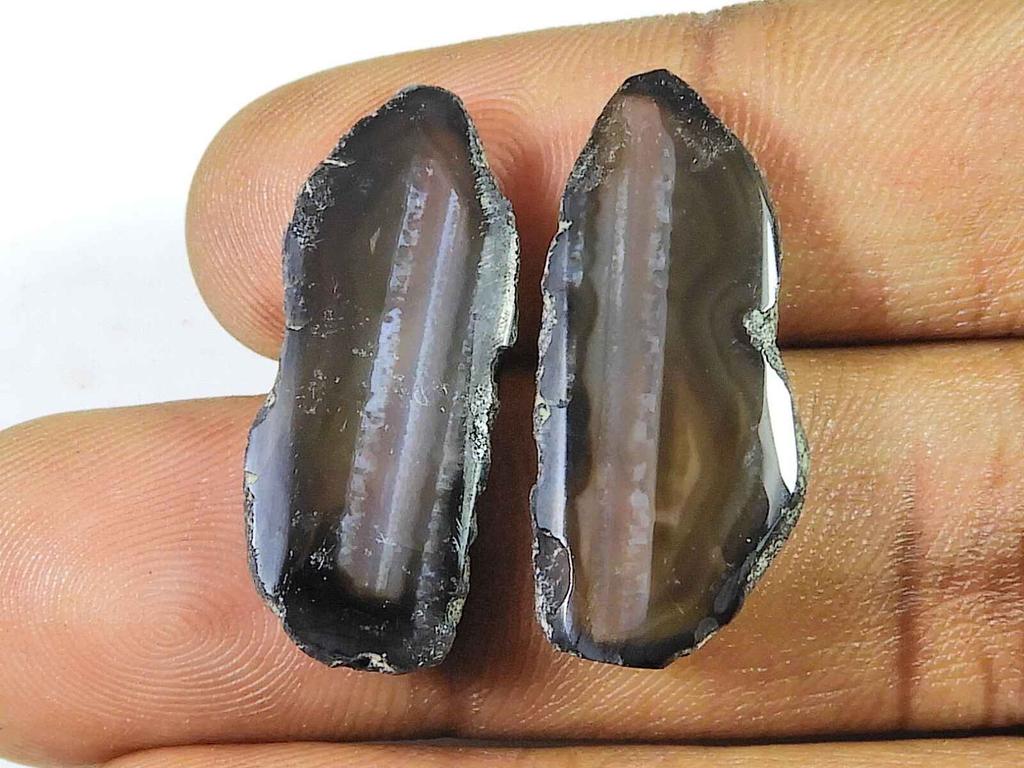 30Cts Black Slice Dyed Druzy Agate Matched Pair Fancy Loose Gemstone 12X28MM SK-2195