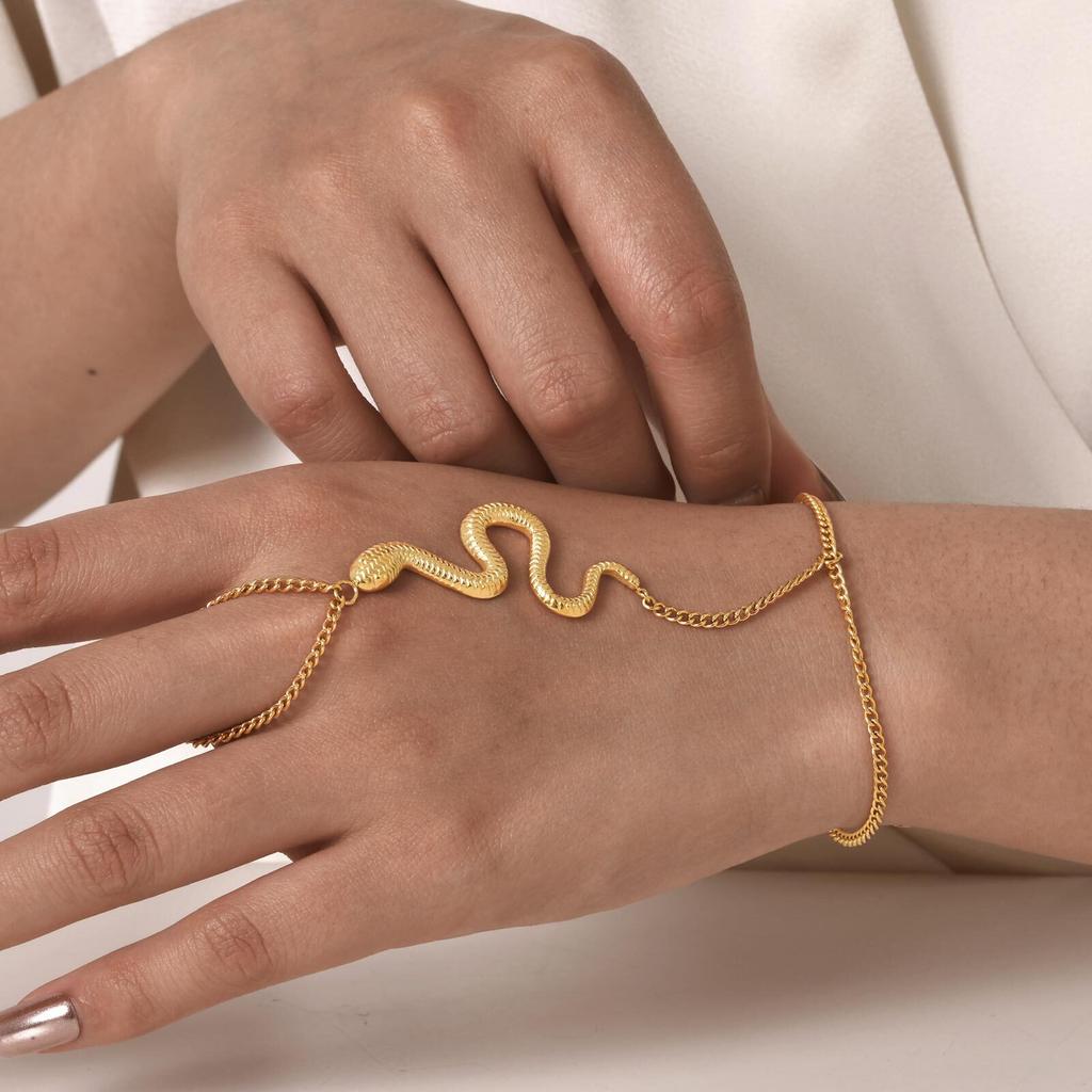 Snake Hand Chain Bracelet with Finger Ring Bracelet for Women, Halloween Party Jewelry Accessories