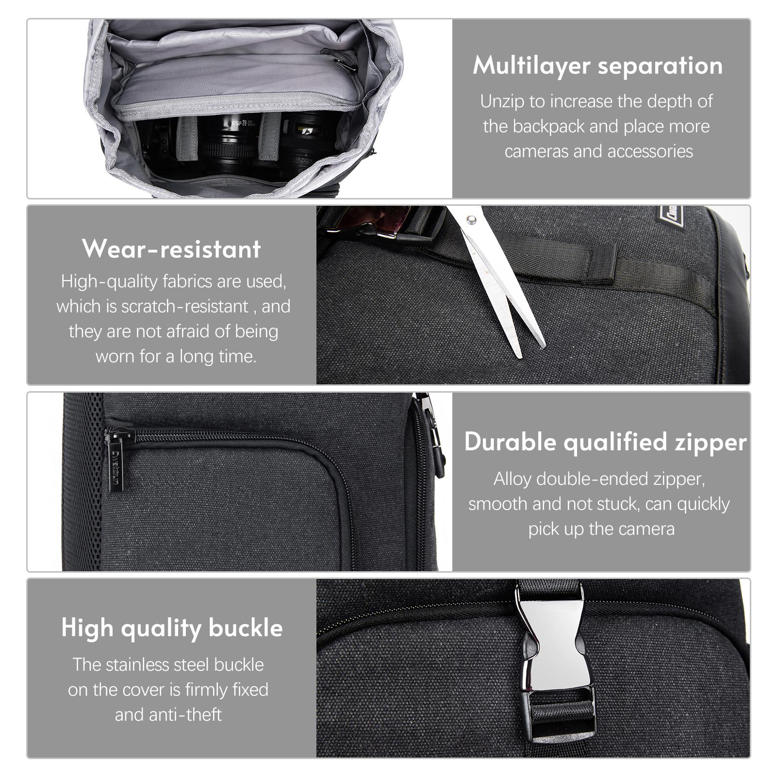 

Cwatcun M8 Сумка для фотоаппарата Рюкзак для фотоаппарата Водонепроницаемый Совместимый с корпусом цифровой зеркальной камеры Canon Nikon Sony чёрный