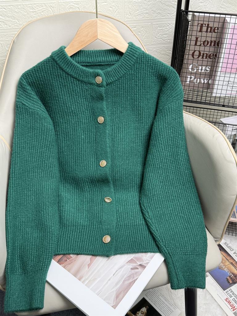 Beige Short Knit Cardigan with Gold Buttons