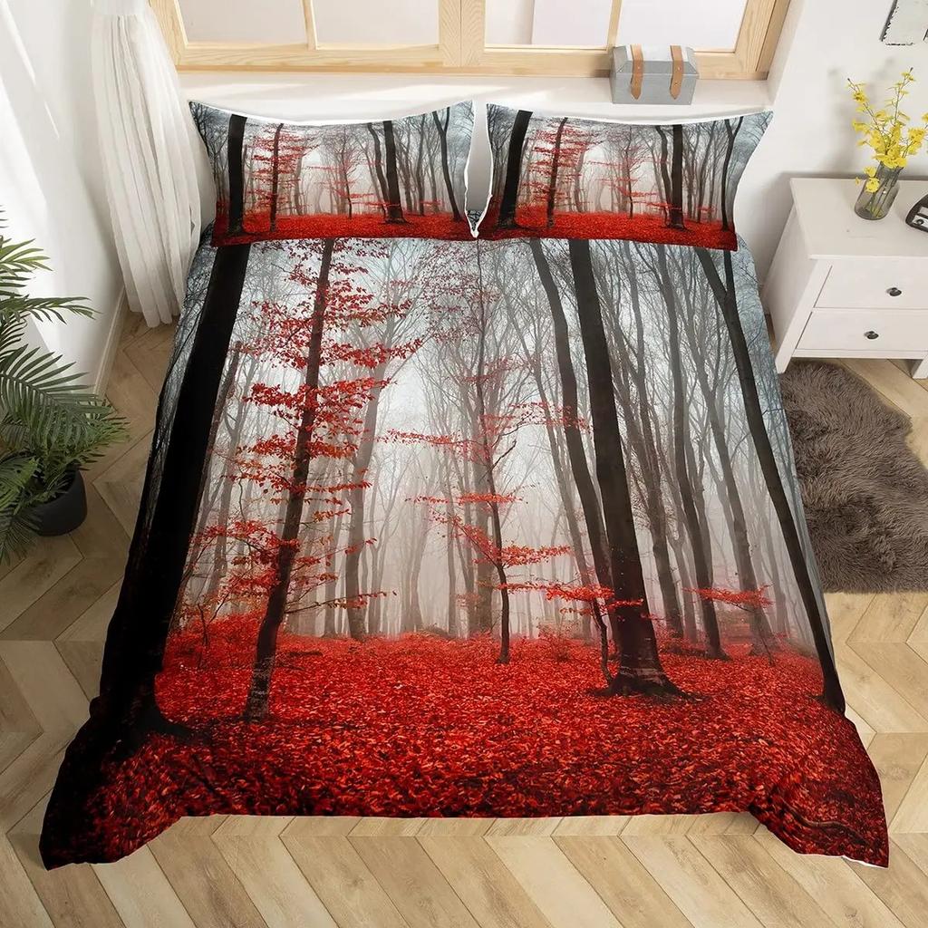 Nature Landscape Duvet Cover Sunset Comforter Cover Lake Landscape Bedding Set Polyester Spring Flower Bedspread Cover King Size