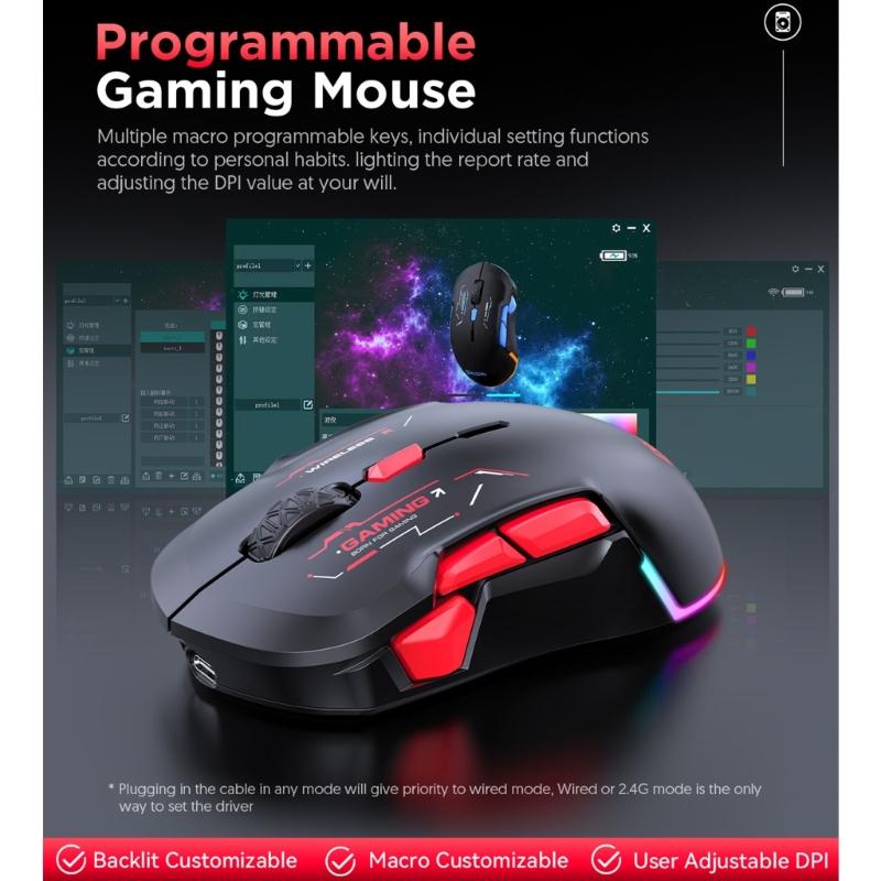 2.4G Wireless Mouse for Laptop Ergonomic Computer Mouse Adjustable 10000DPI 10 Button Cordless Mouse Wireless Mouse