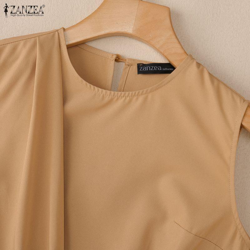 ZANZEA Women Casual Round Neck Solid Color Sleeveless Tank Tops