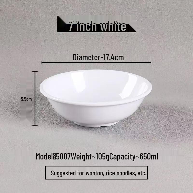 Melamine Breakfast Bowl - Imitation Porcelain, Inverted Rim for Porridge, Soy Milk, Hulatang, Rice Noodles, and Wontons Special.
