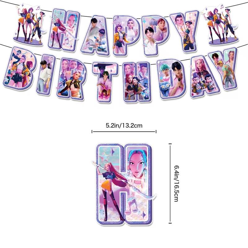 Kpop Demon Birth Date Celebration Decoration Hunter Group Birth Date Celebration Supplies Huntrix Kpop Anime Cake Topper Balloons Hanging Flag