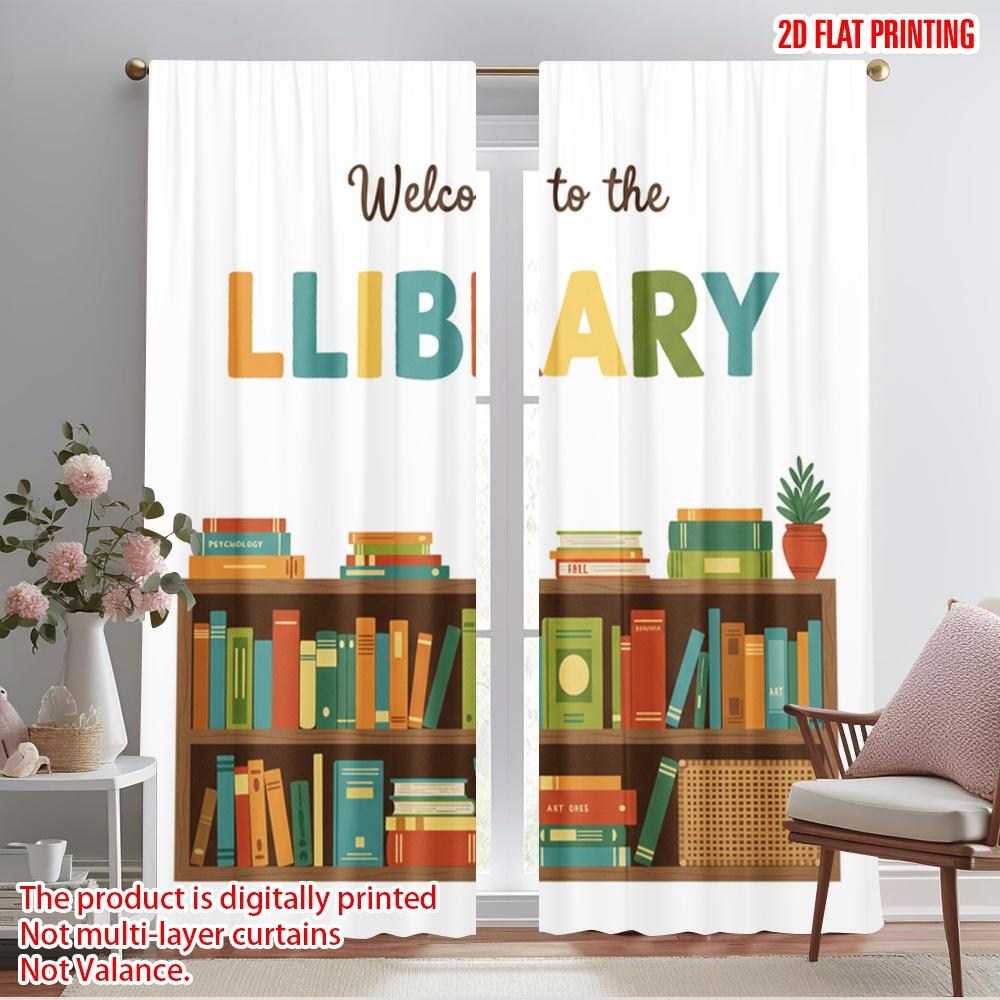 2pcs 2D flat printing Curtain Welcome Library Psychology 100% Polyester Fabric Without Electricity Festive Curtains Perfect for