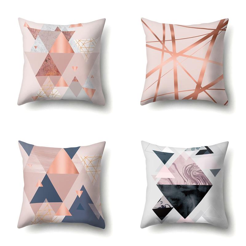 Polyester Pillowcase Marble Nordic Ins Style Geometric Printed Peach Leather Velvet Living Room Sofa Pillowcase