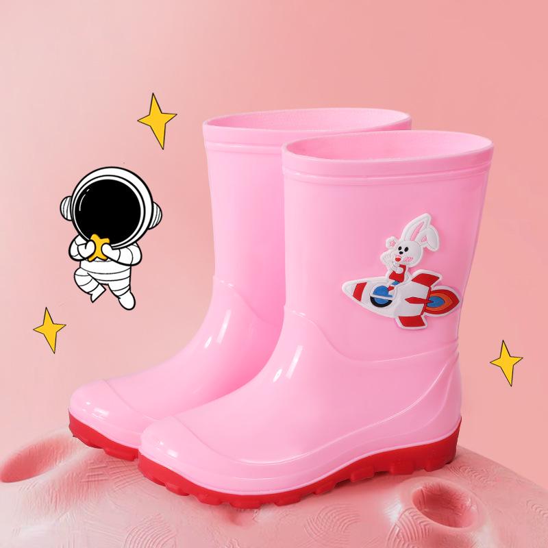Kids' Waterproof Cartoon Rain Boots - Non-Slip Rubber Shoes for Boys & Girls, Warm Long Mid-High Top Design