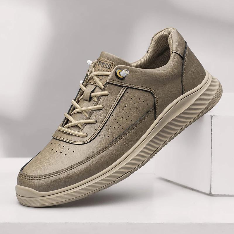 Fashion Italian Men Outdoor Casual Shoes Soft Sole Antiskid Running Sneakers Genuine Leather Thick Bottom Shoes Tenis Masculino Shoes