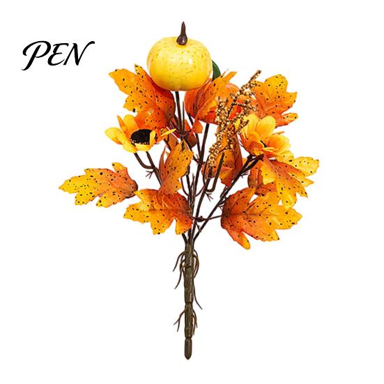 Artificial Fall Bouquet with Fabric Pumpkins Maple Leaves Wheat Berries, Fake Flowers And Autumn Home Decor for Thanksgiving Centerpieces, Seasonal