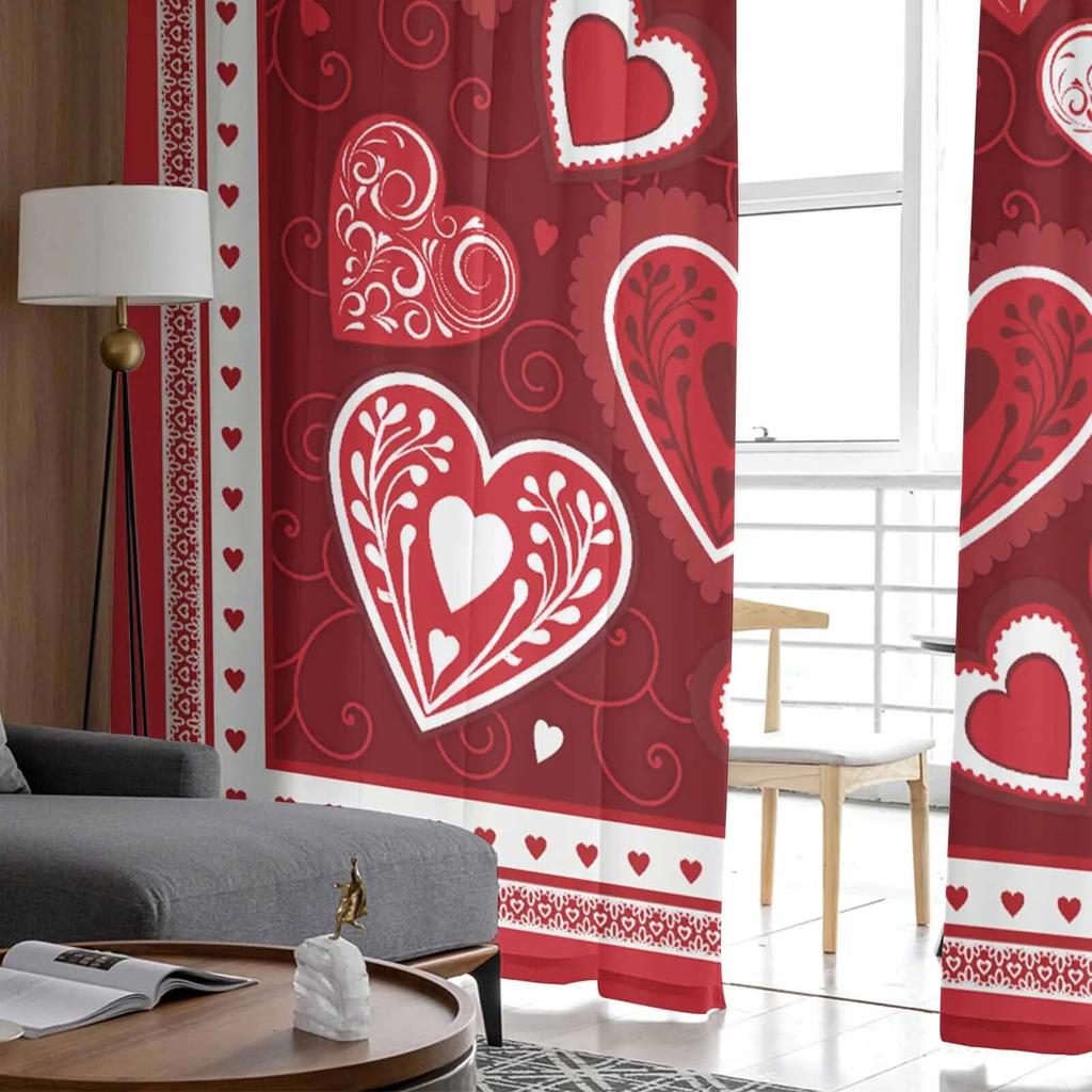 Valentine'S Day Love Romance Sheer Curtains For Living Room Kitchen Window Curtains Bedroom Tulle Voile Curtains