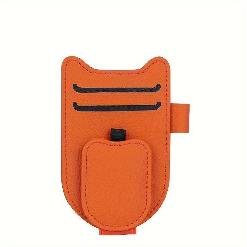 

Cat Ear PU Leather Sun Visor Pouch – Clip & hook, holds glasses, cards, pens. Durable zipper, space-saving car accessory. коричневый