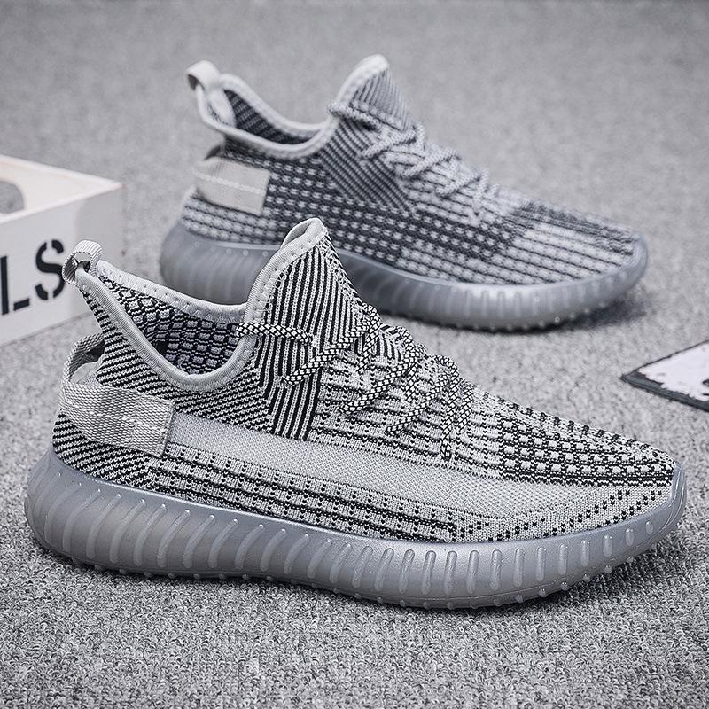 Men's Flyknit Mesh Breathable Casual Running Shoes with Jelly Sole