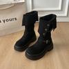 Winter Fashion Belt Buckle Knee High Boots Women Platform Heels Shoes Design Elegant Knight Long Boot