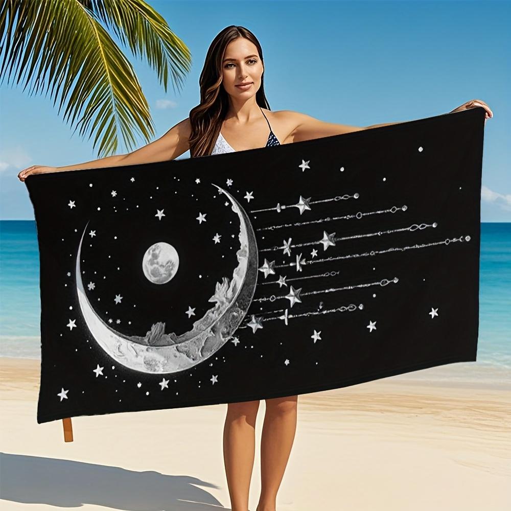 Moon Pendant Modern Microfiber Bath Towel Soft Absorbent Quick-Drying Geometric Moon Stars Design Compact for Travel Pool