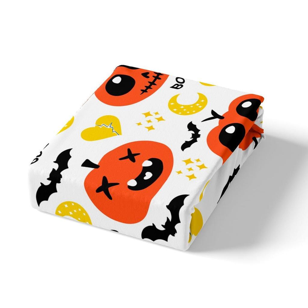 Halloween-Themed Pumpkin Pattern Bed Hat Four-Piece Bedding Set Bedroom Dormitory Bedding Decoration