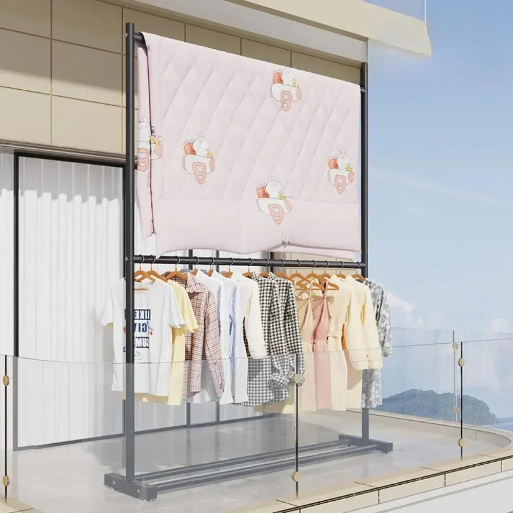 Simple Rolling Clothes Rack Floor Hanger Large Assembled Wardrobe Shoe Shelves Double Layers Coat Hanger Stand Home Furniture