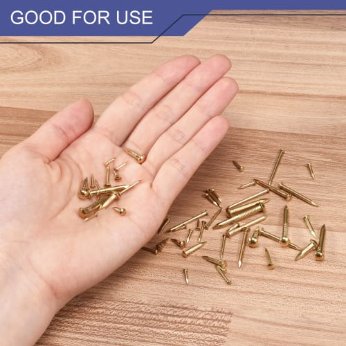 uxcell 35pcs Small Thin Nails, 2x25mm (DxL), Small Brass Round Head Nails for Hardware, DIY Wooden Projects, Decorative Boxes, and Home Use, Brass Col