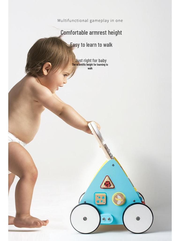 Multifunctional Wooden Baby Walker with Educational Busy Board and Piano