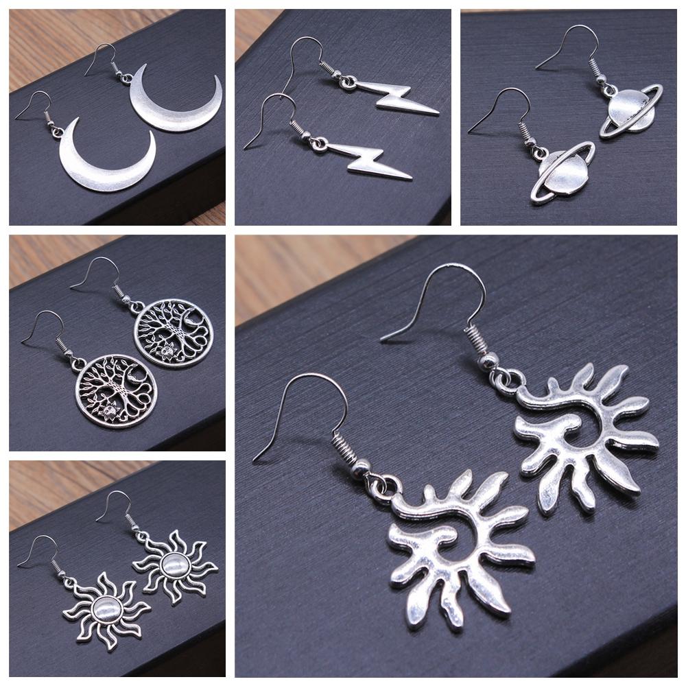 Vintage Totem Ohrring Sonne & Mond Hängeohrringe Geometrische Damen Hängeohrringe Stern Mond Weiblicher Koreanischer Schmuck