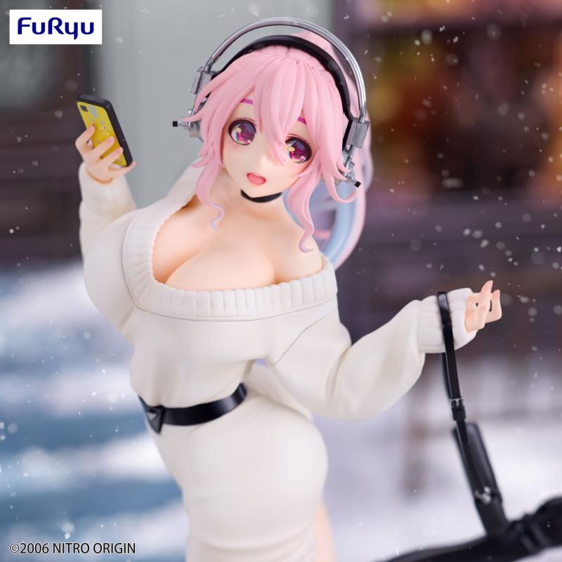 Hot Furyu Trio-Try-It Super Sonico Winter Memories Figure Cute Anime Display Sweater Statue Premium Collectible Models Toy Gifts