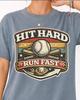 Hit Hard Run Fast Baseball Shirt and Kids Tshirt Vintage Baseball Graphic Comfort Colors Tee Player Gift Crop Top Tank Sports Lover