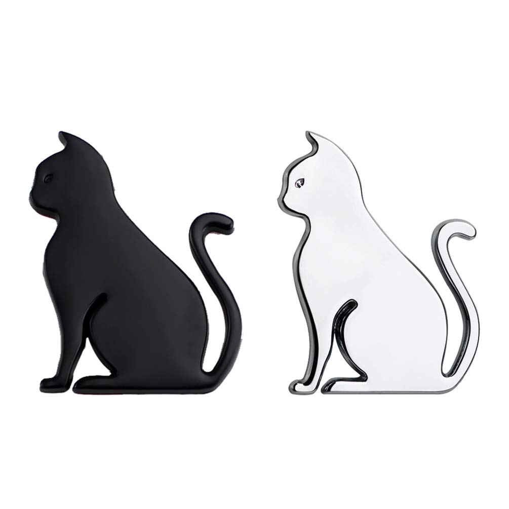 

VORCOOL Car Sticker Cat Emblem Cute 3D Alloy Black + Silver 2pcs 5.9X4.3cm