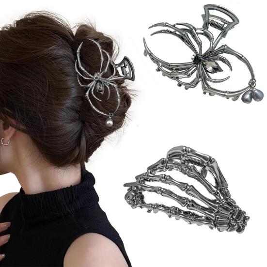 3Pcs Women Hair Claws Spider Bat Skull Hand Shape Hair Clips Anti-slip Teeth Back Head Hair Barrettes Hair Styling Accessories