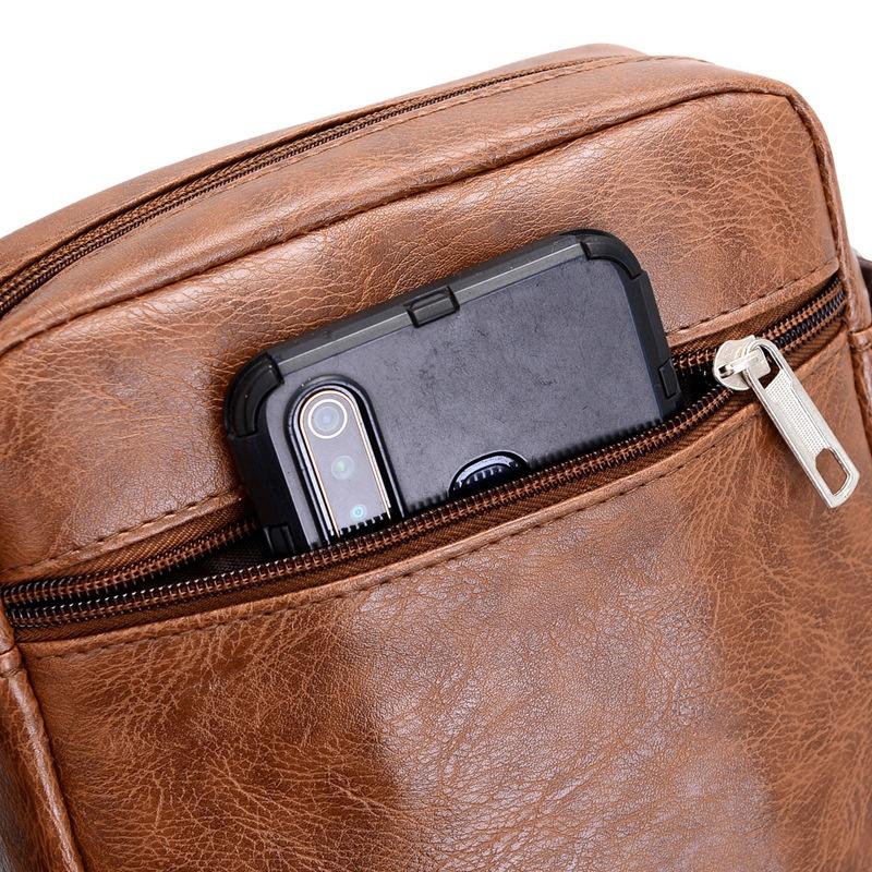 Men's Casual Crossbody Briefcase Backpack Korean Business PU Leather Business Solid Color Messenger Bag