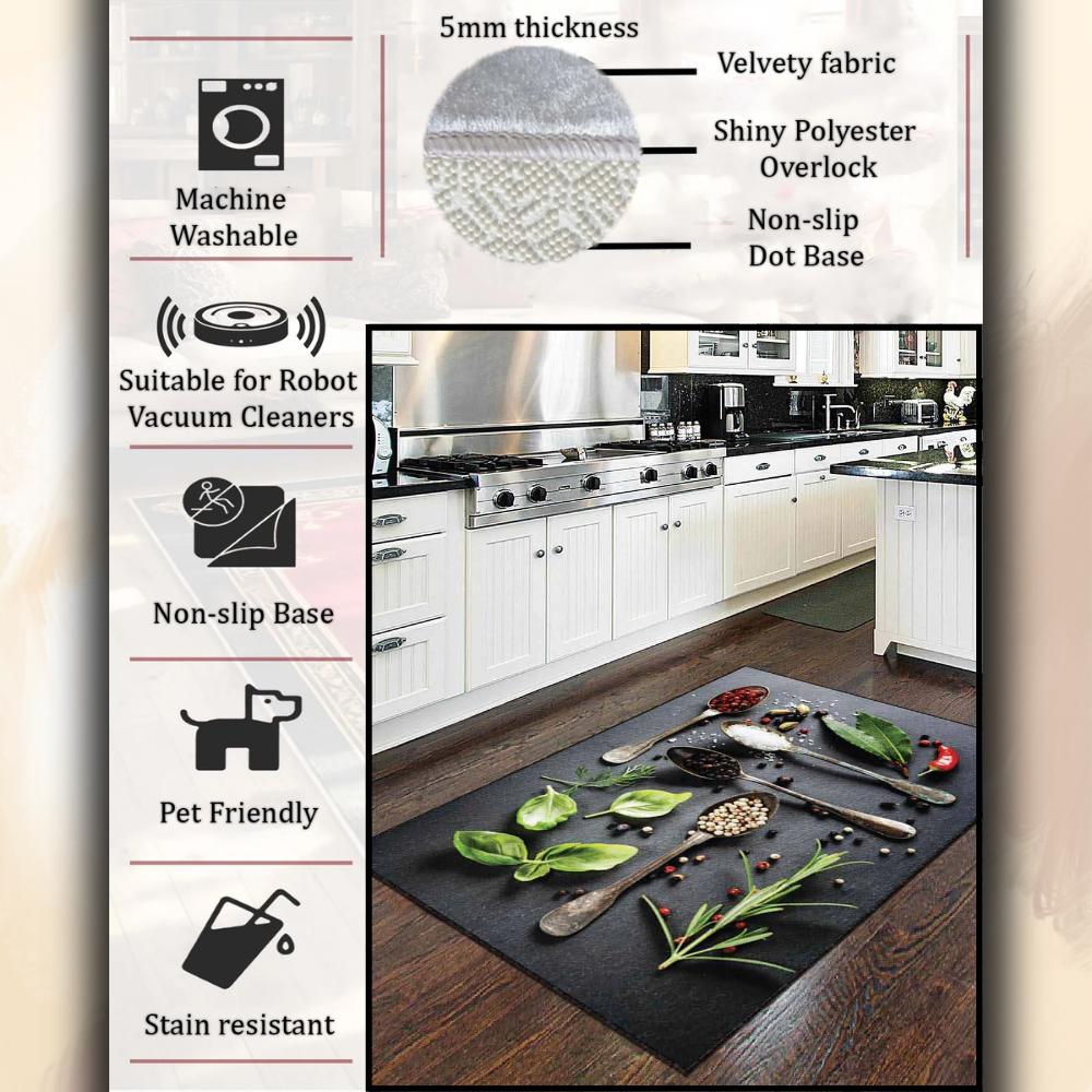 Spice Patterned Kitchen Rug | Non-Slip Base Rug | Stylish Design Carpet