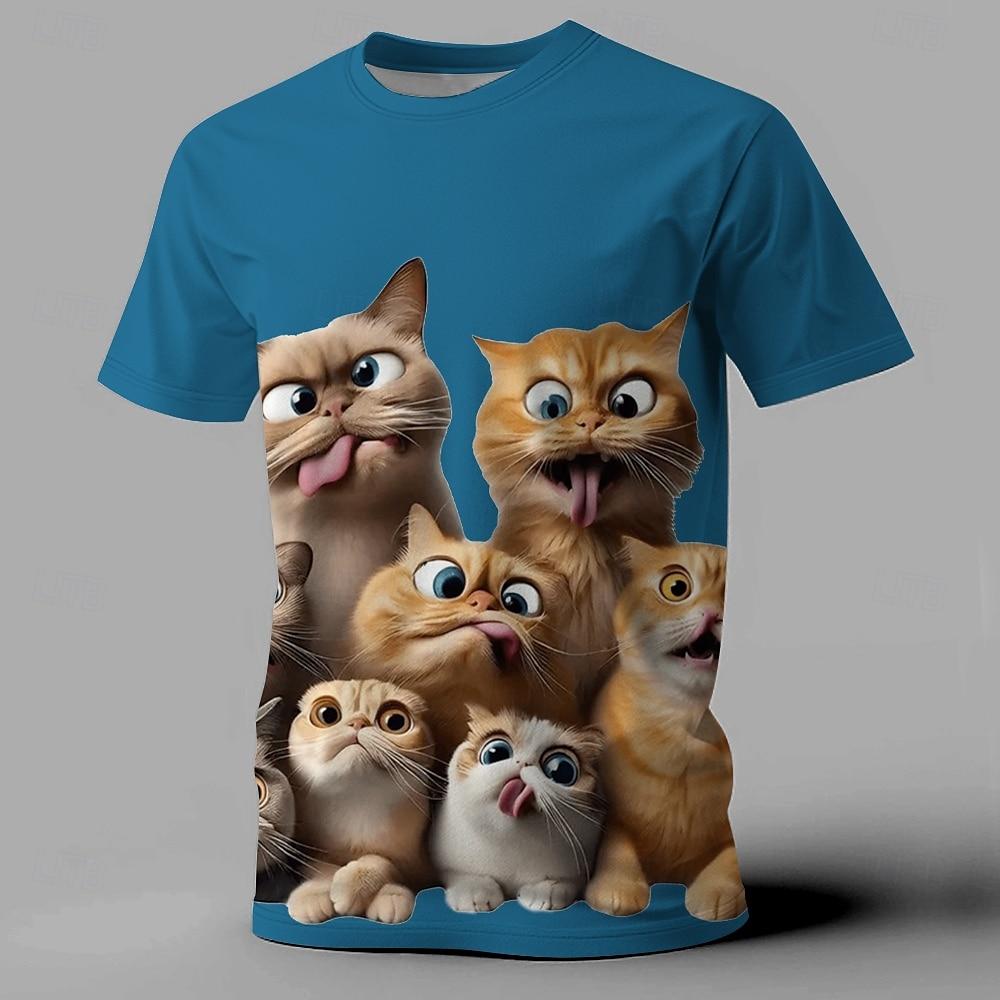 Men's T-Shirt Funny Cat 3d Printed Tees Fashion Breathable Streetwear Man Short Sleeve T-Shirt Oversized Men's Clothing Tops