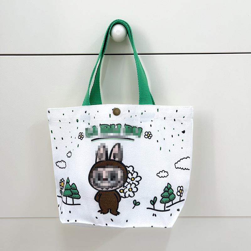 

2025 Милая мультяшная холщовая сумка-тоут Labubu - Большая вместимость, на одно плечо, портативная для студентов и женщин 28x22x10 cm