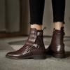Fashion 2025 winter new full leather low-heeled women's boots retro fashion all-match essential women's short boots pointed ankle boots