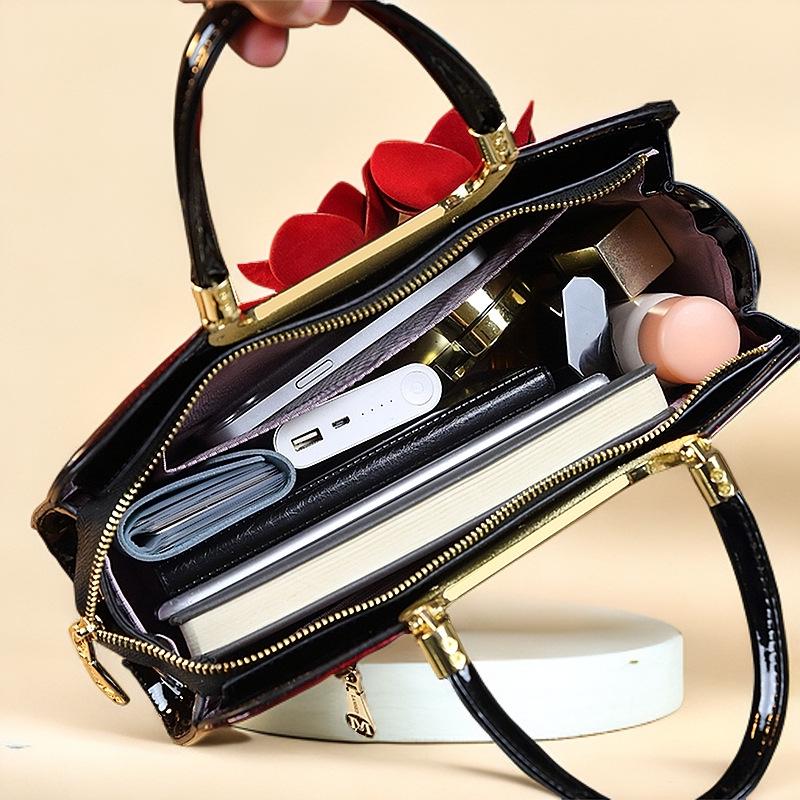 Gradient Color 3D Applique Glossy Patent Leather Shoulder Tote Crossbody Bag