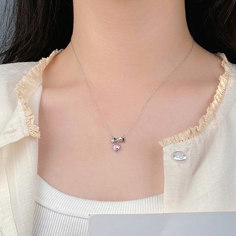 Fantasy Bow Heart Necklace, Sweet and Luxury, Summer Versatile Collar Chain for Women
