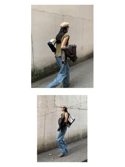 Yuyi Women's Retro Wide-Leg Jeans, Spring 2024 Korean Style