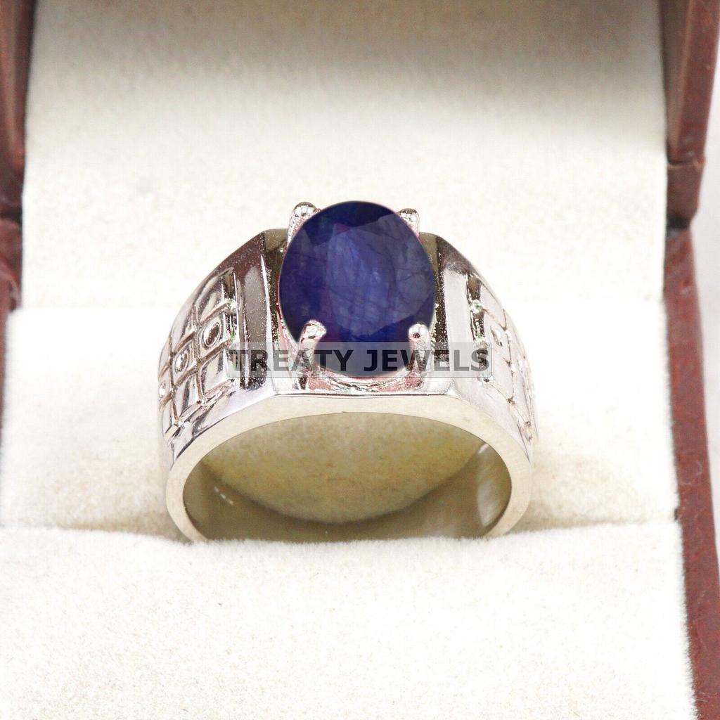 Blue Sapphire Oval Cut Gemstone With 925 Sterling Silver Ring For Men's #B621 JL375686516341
