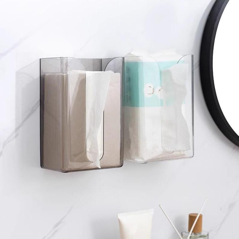 Wandmontierte Taschentuchbox aus Kunststoff, selbstklebend, stanzfrei, Papierhandtuchhalter, kopfüber, platzsparend, Serviettenbehälter fürs Badezimmer