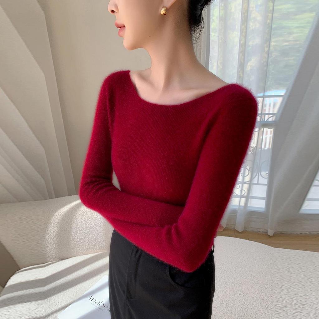 Women's Elegant One-Shoulder Cashmere Knit Sweater – Slimming, Versatile, Solid Color Top