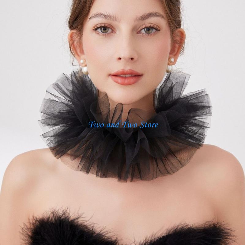 HX6F 2PCS Lace Puff Ruff Collar for Halloween Costume Accessories Detachable Collar CN