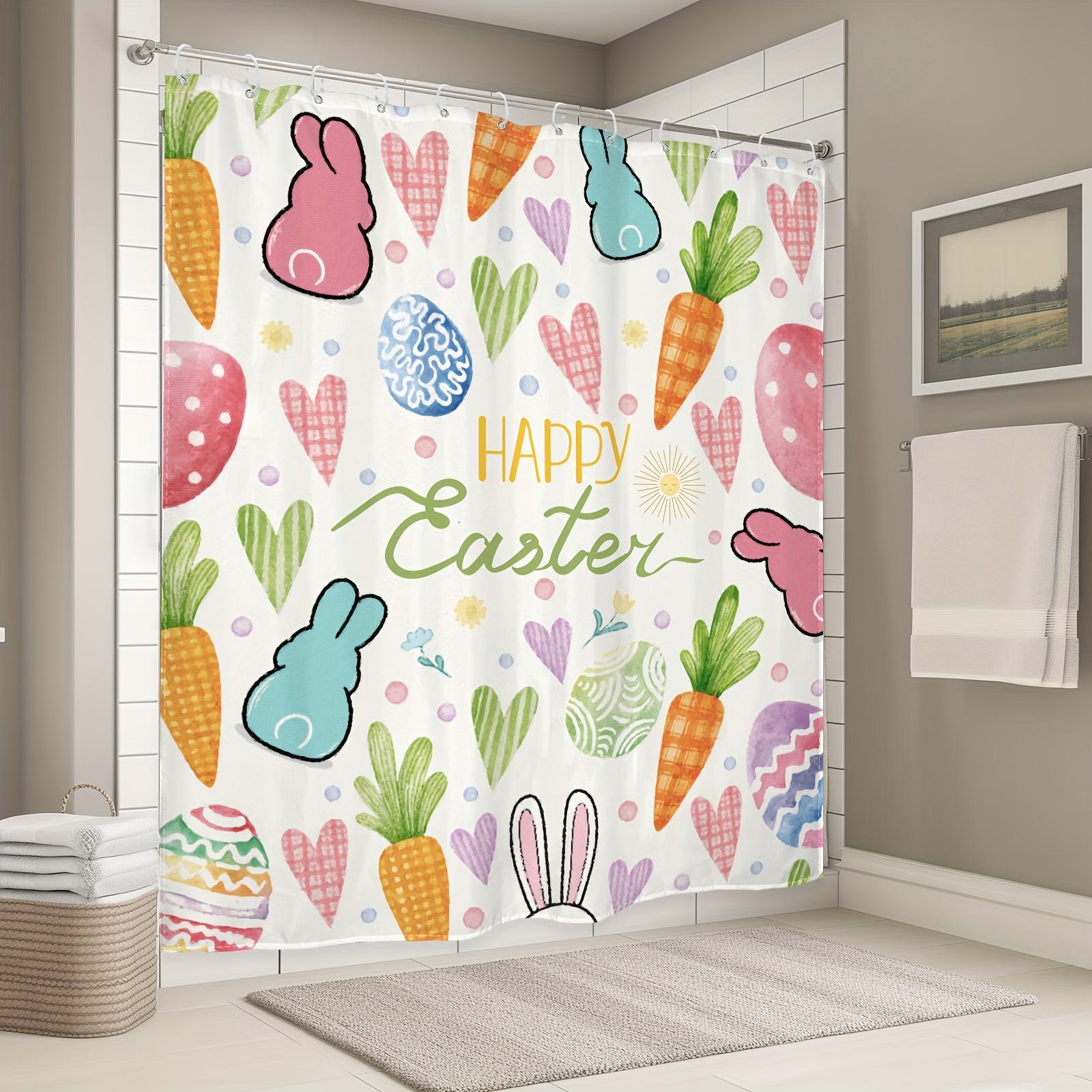 

1Pc Shower Curtain - Colorful Easter Design With Bunnies, Carrots, And Eggs For A Festive Bathroom Waterproof W60H190(CM)-1 Pcs