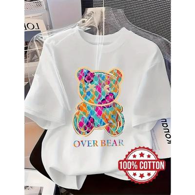 Cute Bear Print Oversized T-Shirt Relaxed Casual Loungewear All-Season Top