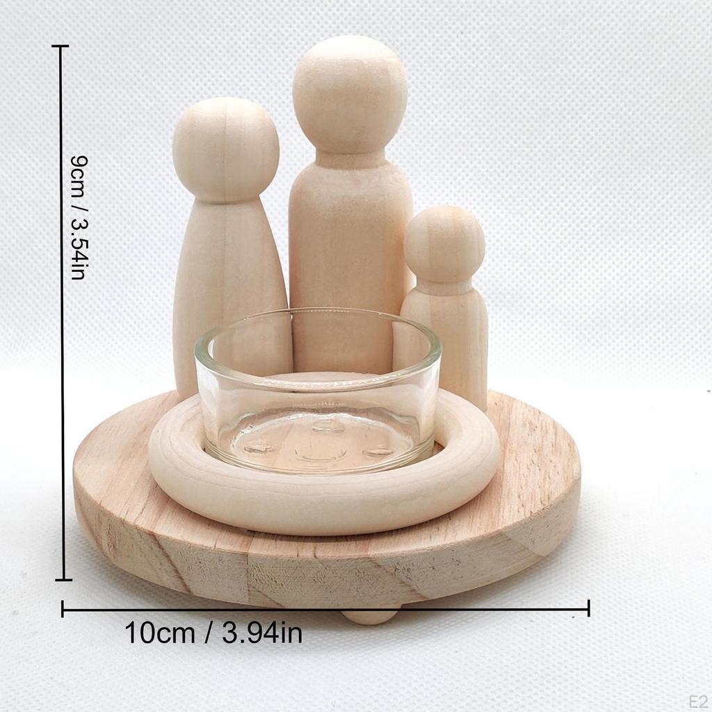 Wooden Candle Holder Stand Family Campfire Theme Handmade Rustic Portable Candlestick