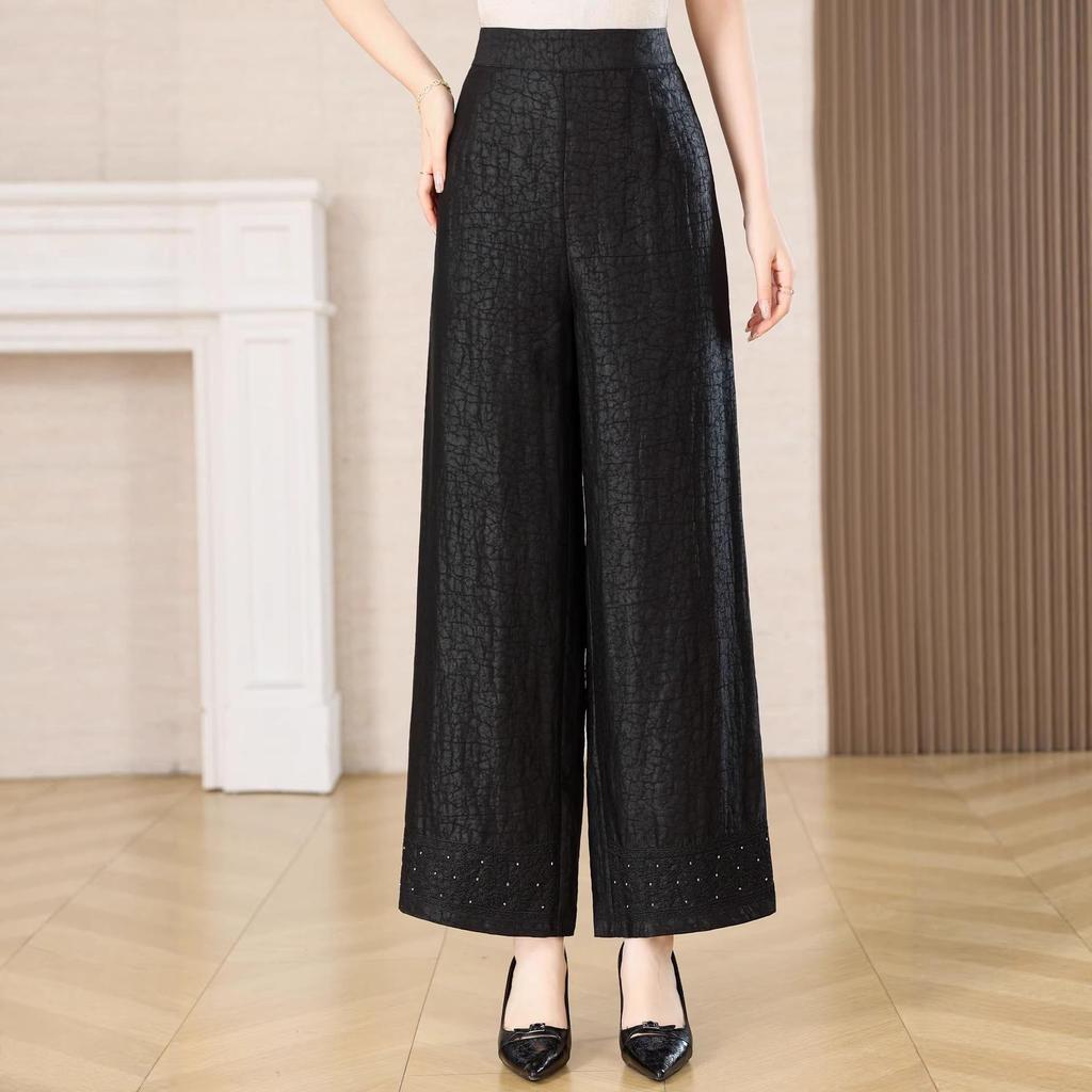 2026 Mulberry Silk Xiangyunsha Cracked Pattern Straight-Leg Pants - 100% Real Silk, Good Drape, Versatile Casual Fashion