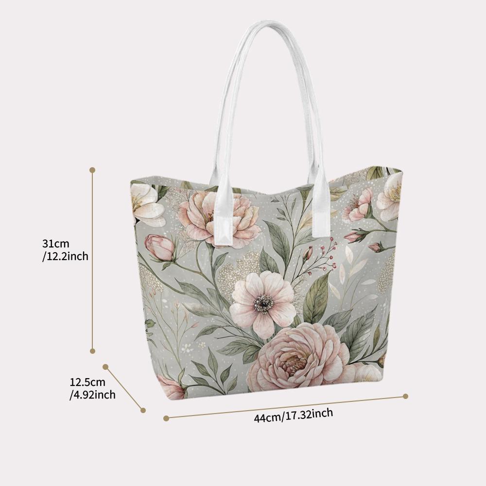 Floral Print Tote Bag Elegant Large Capacity Daily Shopping Handbag for Women