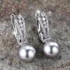 Luxury Female White Pearl Stone Hoop Earrings  Silver Color Wedding Jewelry For Women